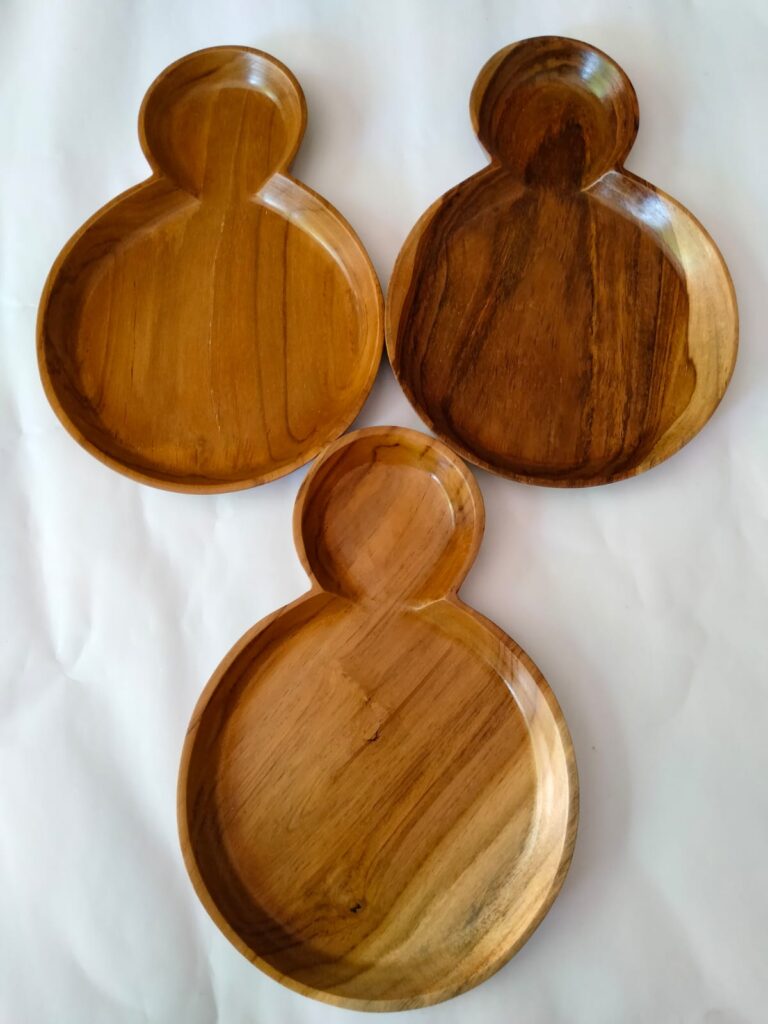 Teakwood teak plate serving food cooking display fruit